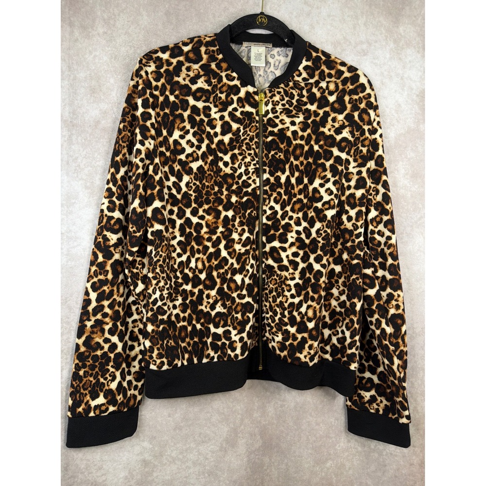 Ultra Teeze Bomber Jacket Women Large Brown Leopard Print Zip Up Lightweight